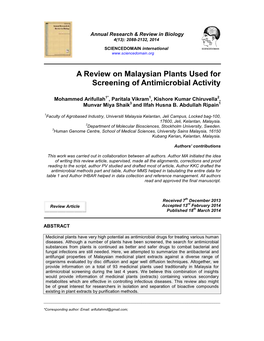 A Review on Malaysian Plants Used for Screening of Antimicrobial Activity