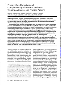 Primary Care Physicians and Complementary-Alternative Medicine: Training, Attitudes, and Practice Patterns