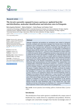 The Invasive Parasitic Copepod Lernaea Cyprinacea: Updated Host-List and Distribution, Molecular Identification and Infection Rates in Patagonia