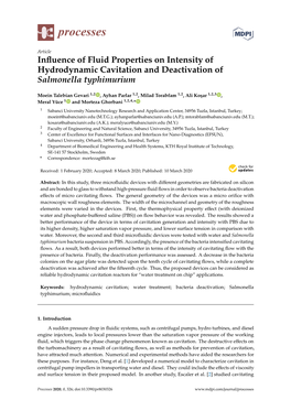 Influence of Fluid Properties on Intensity of Hydrodynamic Cavitation and Deactivation of Salmonella Typhimurium