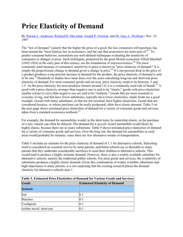 Price Elasticity of Demand