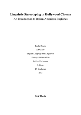 Linguistic Stereotyping in Hollywood Cinema an Introduction to Italian-American Englishes