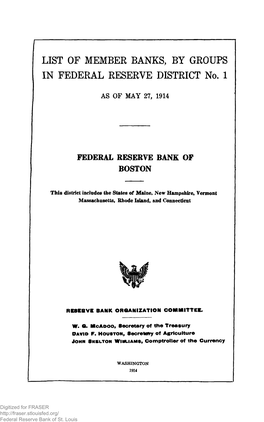 List of Member Banks, by Groups, in Federal