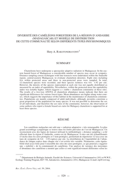 Madagascar) Et Modèle De Distribution De Cette Communauté Selon Différents Types Physionomiques