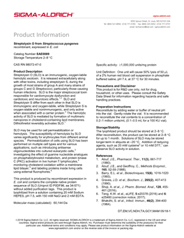 Streptolysin O from Streptococcus Pyogenes Recombinant, Expressed in E