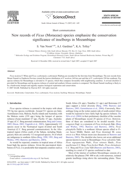 Moraceae) Species Emphasize the Conservation Significance of Inselbergs in Mozambique ⁎ S