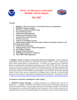 NOAA Air Resources Laboratory Monthly Activity Report May 2007