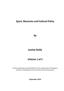 Sport, Museums and Cultural Policy by Justine Reilly Volume 1 of 2