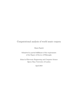 Computational Analysis of World Music Corpora