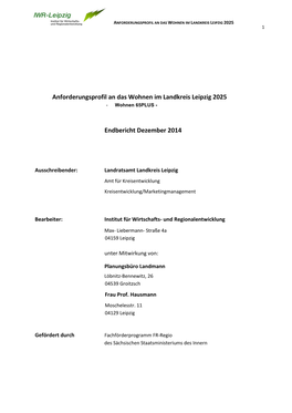 Anforderungsprofil an Das Wohnen Im Landkreis Leipzig 2025 Endbericht