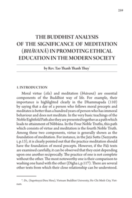 The Buddhist Analysis of the Significance of Meditation (Bhāvanā) in Promoting Ethical Education in the Modern Society