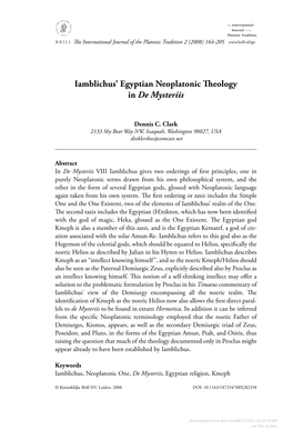 Iamblichus' Egyptian Neoplatonic Theology In