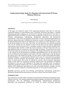 Engineering Geology Study for Planning and Construction of Tirana- Elbasani Motorway