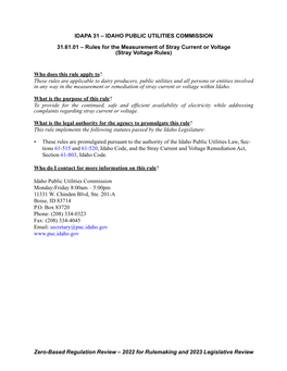 Stray Voltage Rules (IDAPA 31.61.01)
