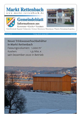 Jahrgang 12 Freitag, Den 8. Januar 2021 Nummer 1 Markt Rettenbach - 2 - Nr