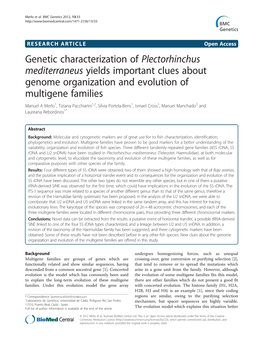 Genetic Characterization of Plectorhinchus Mediterraneus Yields Important Clues About Genome Organization and Evolution of Multi