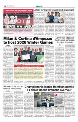 Milan & Cortina D'ampezzo to Host 2026 Winter Games