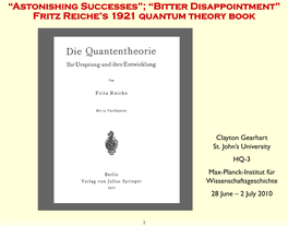 Fritz Reiche's 1921 Quantum Theory Book