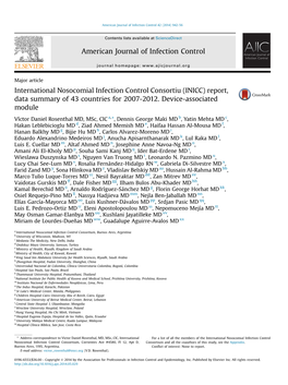 International Nosocomial Infection Control Consortiu (INICC) Report, Data Summary of 43 Countries for 2007-2012