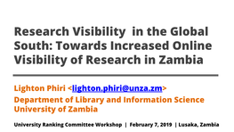 Research Visibility in the Global South: Towards Increased Online Visibility of Research in Zambia