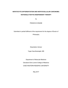 Hepatocyte Differentiation and Hepatocellular Carcinoma