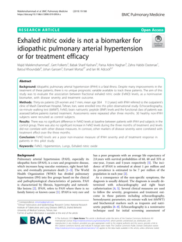 Exhaled Nitric Oxide Is Not a Biomarker for Idiopathic Pulmonary Arterial