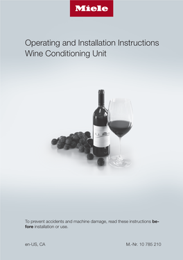 Operating and Installation Instructions Wine Conditioning Unit