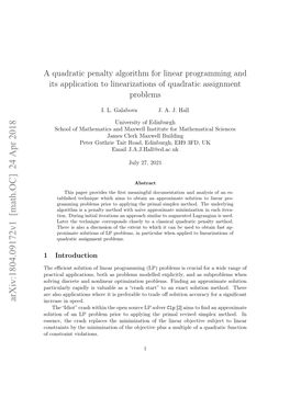 A Quadratic Penalty Algorithm for Linear Programming and Its Application to Linearizations of Quadratic Assignment Problems