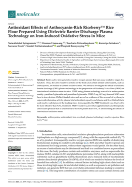 Antioxidant Effects of Anthocyanin-Rich Riceberry™ Rice Flour Prepared Using Dielectric Barrier Discharge Plasma Technology on Iron-Induced Oxidative Stress in Mice