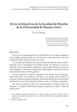 De La Intelligentsia De La Facultad De Derecho De La Universidad�De Buenos Aires*