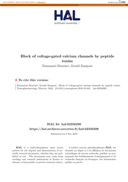 Block of Voltage-Gated Calcium Channels by Peptide Toxins Emmanuel Bourinet, Gerald Zamponi