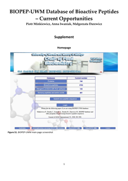 BIOPEP-UWM Database of Bioactive Peptides – Current Opportunities Piotr Minkiewicz, Anna Iwaniak, Małgorzata Darewicz