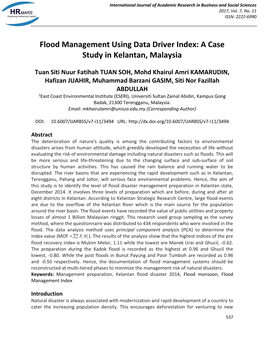 Flood Management Using Data Driver Index: a Case Study in Kelantan, Malaysia
