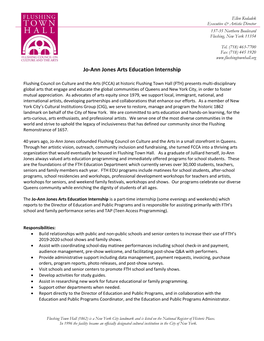 Flushing Town Hall- Jo Ann Jones Arts Education Internship