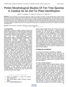 Pollen Morphological Studies of Ten Tree Species in Calabar As an Aid for Plant Identification