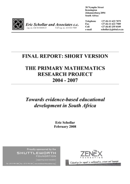 Schollar Short Version the Primary Mathematics Research Project