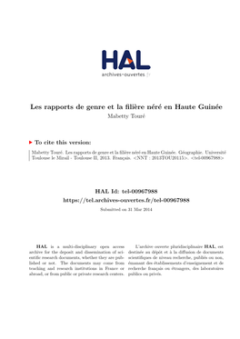 Les Rapports De Genre Et La Filière Néré En Haute Guinée »