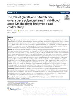 The Role of Glutathione S-Transferase Omega Gene Polymorphisms in Childhood Acute Lymphoblastic Leukemia: a Case- Control Study Marianne E