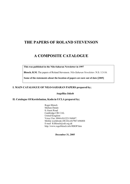 The Papers of Roland Stevenson