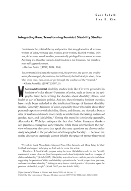 Integrating Race, Transforming Feminist Disability Studies