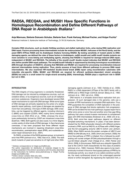 RAD5A, RECQ4A, and MUS81 Have Specific Functions in Homologous