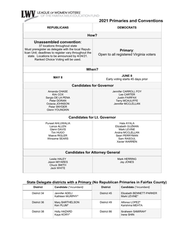 2021 Primaries and Conventions