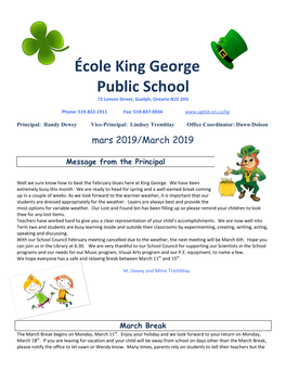 École King George Public School 72 Lemon Street, Guelph, Ontario N1E 2H5