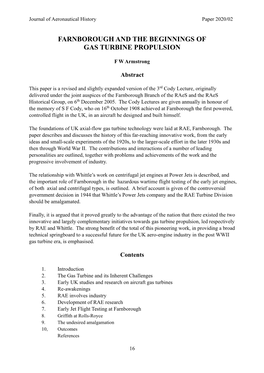 Farnborough and the Beginnings of Gas Turbine Propulsion