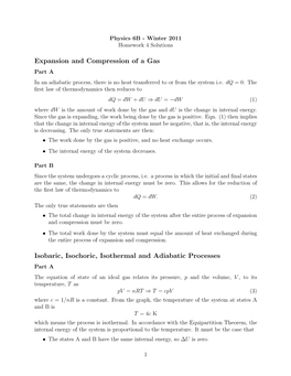 Expansion and Compression of a Gas Isobaric, Isochoric, Isothermal And