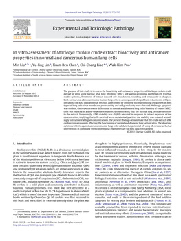 In Vitro Assessment of Macleaya Cordata Crude Extract Bioactivity and Anticancer