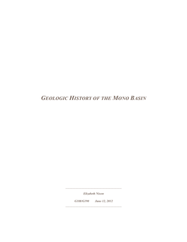 Geologic History of the Mono Basin