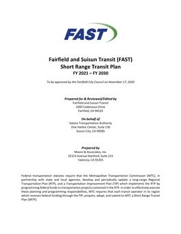 Fairfield and Suisun Transit (FAST) Short Range Transit Plan FY 2021 – FY 2030