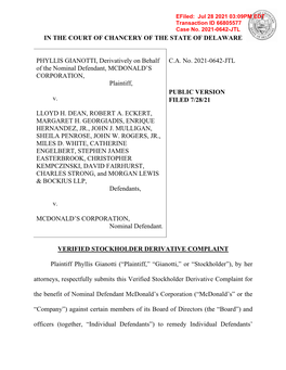 SECURITIES MCDONALDS DERIVATIVE SUIT Complaint.Pdf