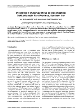 Distribution of Hemidactylus Geckos (Reptilia: Gekkonidae) in Fars Province, Southern Iran